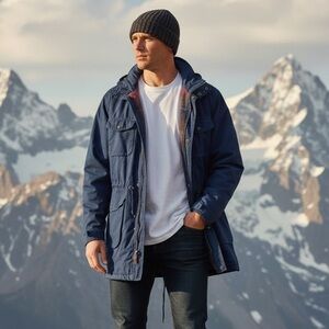 Lands End Blanket Lined Chore Coat Mens Large Tall Navy Blue Utility Parka